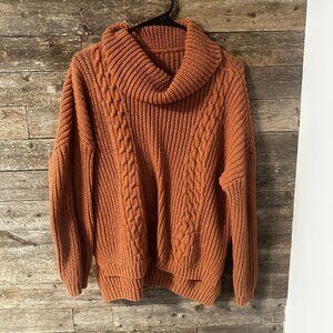 SHEIN Medium Cowl Neck Drop Shoulder Cable Knit Sweater